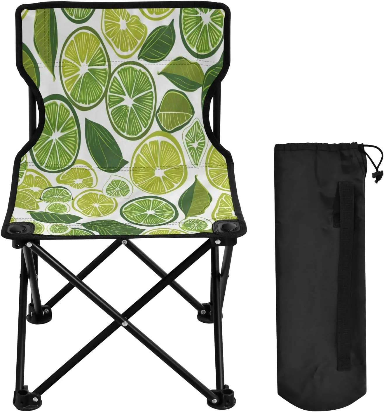Cartoon Lemon Slices Portable Outdoor Folding Chair Anti-Slip Padded Oxford Cloth Stool Camping Chair Small for Beach Hiking Fishing Gardening Quad Camp Chair