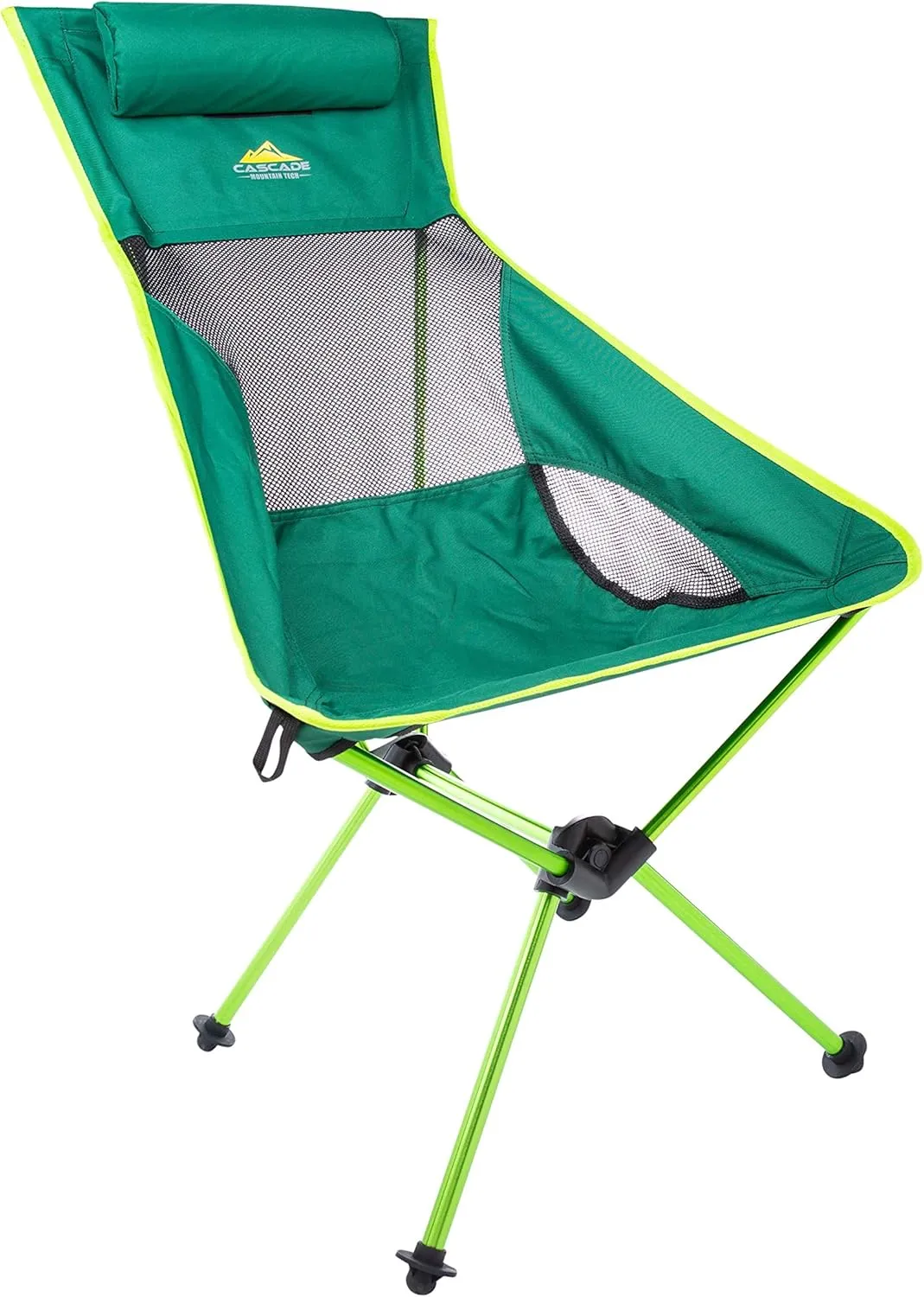 Cascade Mountain Tech Camping Chairs 2-Pack - High Back Chair with Headrest and Low Profile Folding Chair