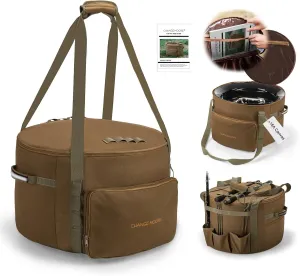 CHANGE MOORE 16A Canvas Fire Pit Bag Compatible with Outland Firebowl 893 870 823 Propane Gas FirePit, Diameter 19In Fire Pit Carry Bag with Fishing Rod Holder, 4 Pockets(Bag Only)