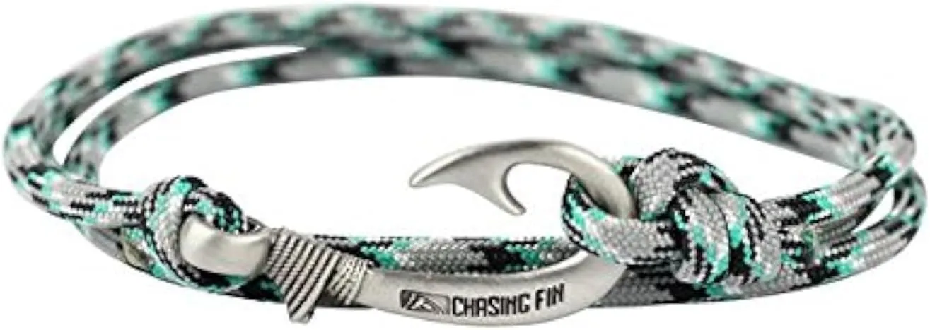 Chasing Fin Fish Hook Pendant Bracelet - Cool 30-Inch Military-Grade 550 Paracord Bracelet & Anklet - Adjustable Size, 100% Nylon Nautical & Fishing Accessory Hook Pendant, Pewter (Static, Pewter)