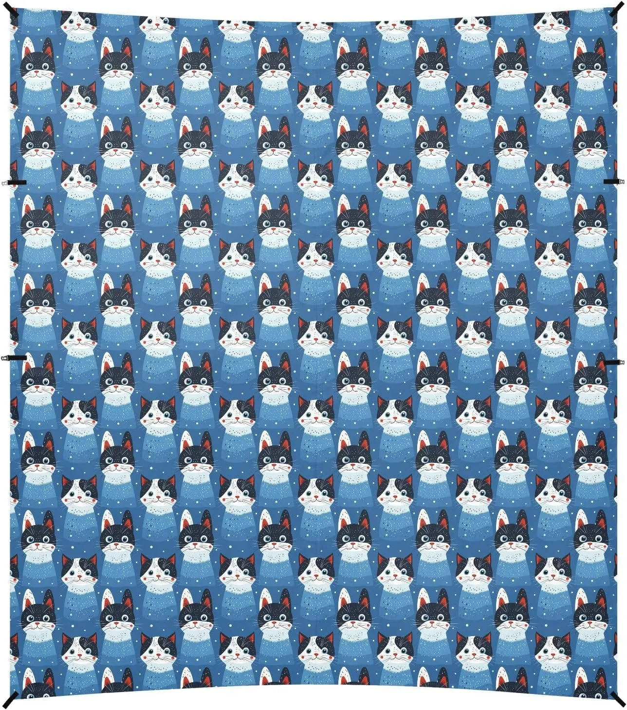 Childish Cat Pattern Sky Blue Foldable Beach Canopy UPF50  Easy Setup Large Sun Shade with Sand Shovel for Backyard, Grassland, Park