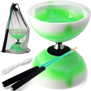 Chinese Yoyo Diabolo Set Includes Colorful LED Diabolo Toy Light up with 2 Pieces Sticks, 1 Piece String, 1 Net Bag for Fun(Green)