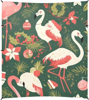 Christmas Pattern with Pink Flamingo Foldable Beach Tent UPF50  Lightweight Sun Shade with Sandbags, Sand Shovel, Poles for Backyard, Grassland, Park