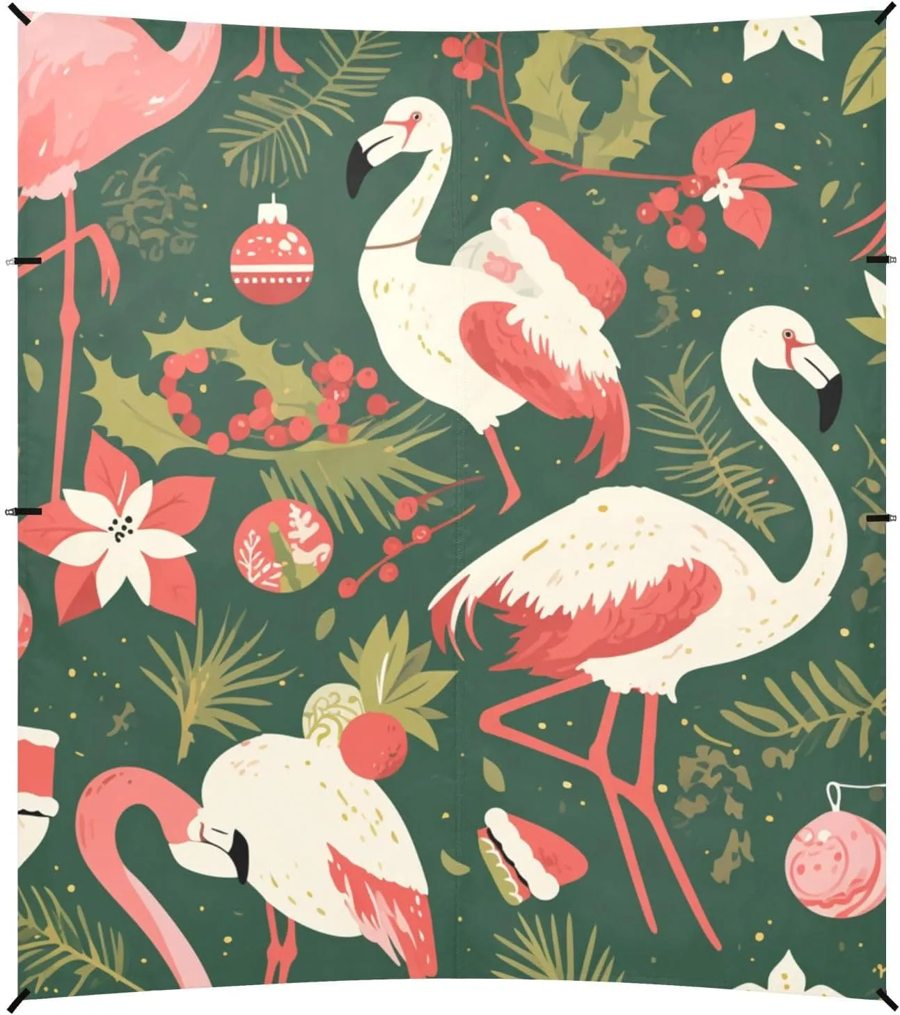 Christmas Pattern with Pink Flamingo Foldable Beach Tent UPF50  Lightweight Sun Shade with Sandbags, Sand Shovel, Poles for Backyard, Grassland, Park