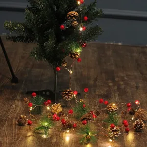 Christmas Pine Cones String Lights，20 LED Jingle Bell Berries Copper for Thanksgiving Xmas Fairy Light Fit Garden Garland Party Decorations