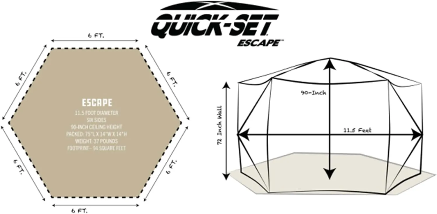 CLAM Pop Up Screen Tent, Outdoor Camping Gazebo Canopy, Escape, 11.5', Gray