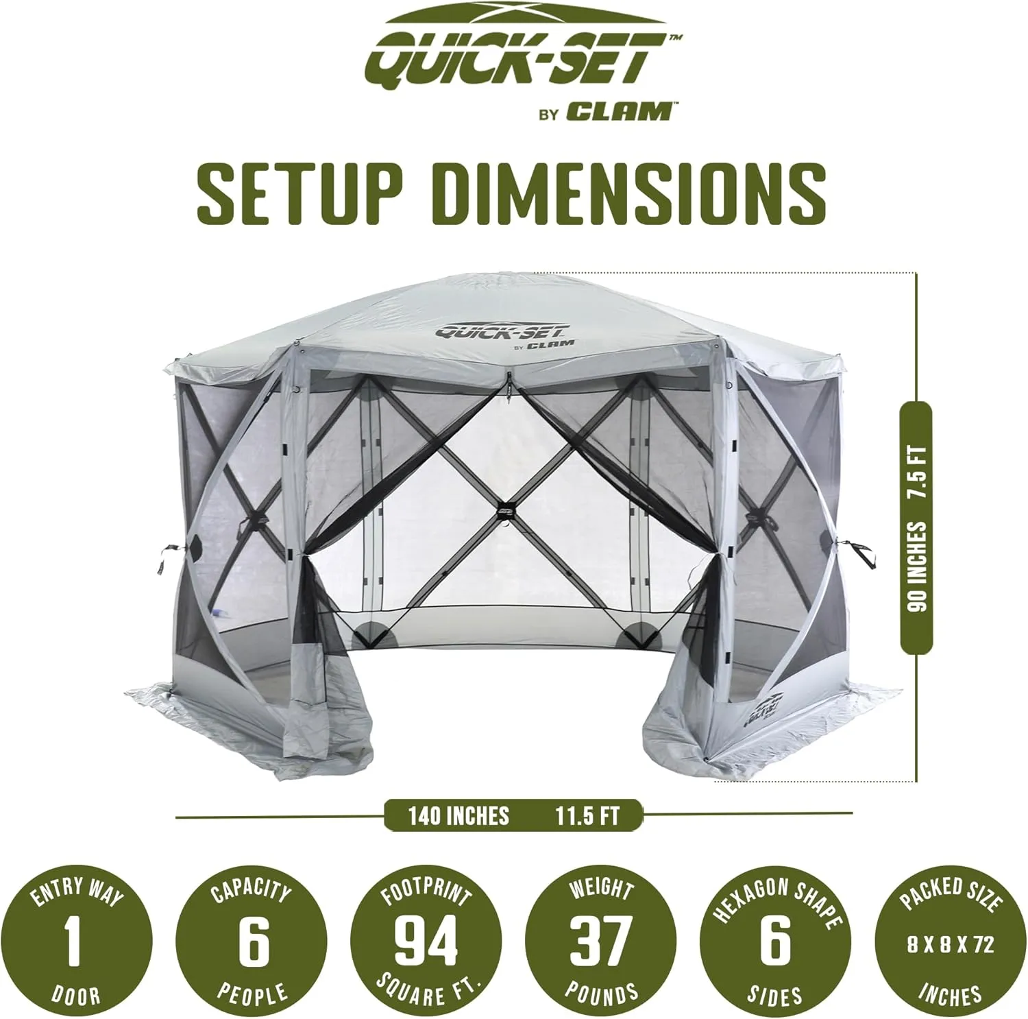 CLAM Pop Up Screen Tent, Outdoor Camping Gazebo Canopy, Escape, 11.5', Gray