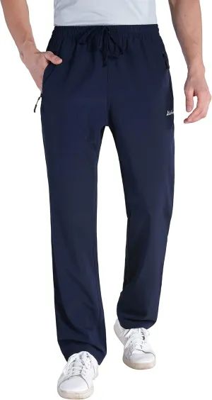 clothin Men's Lightweight Elastic Waist Pants Drawstring Athletic Sweatpants with Zipper Pockets for Hiking Casual Travel