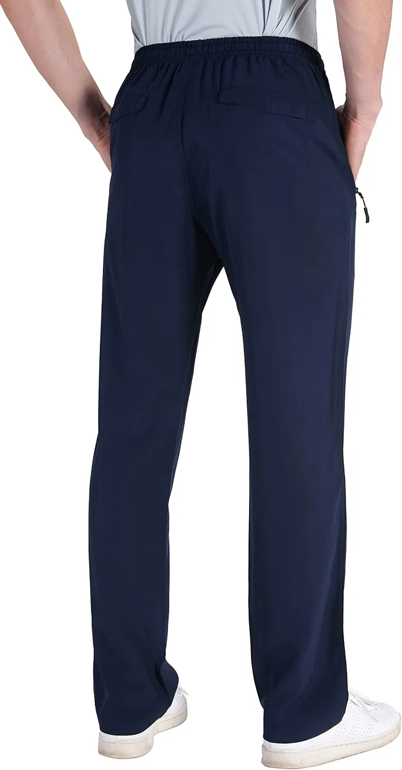 clothin Men's Lightweight Elastic Waist Pants Drawstring Athletic Sweatpants with Zipper Pockets for Hiking Casual Travel