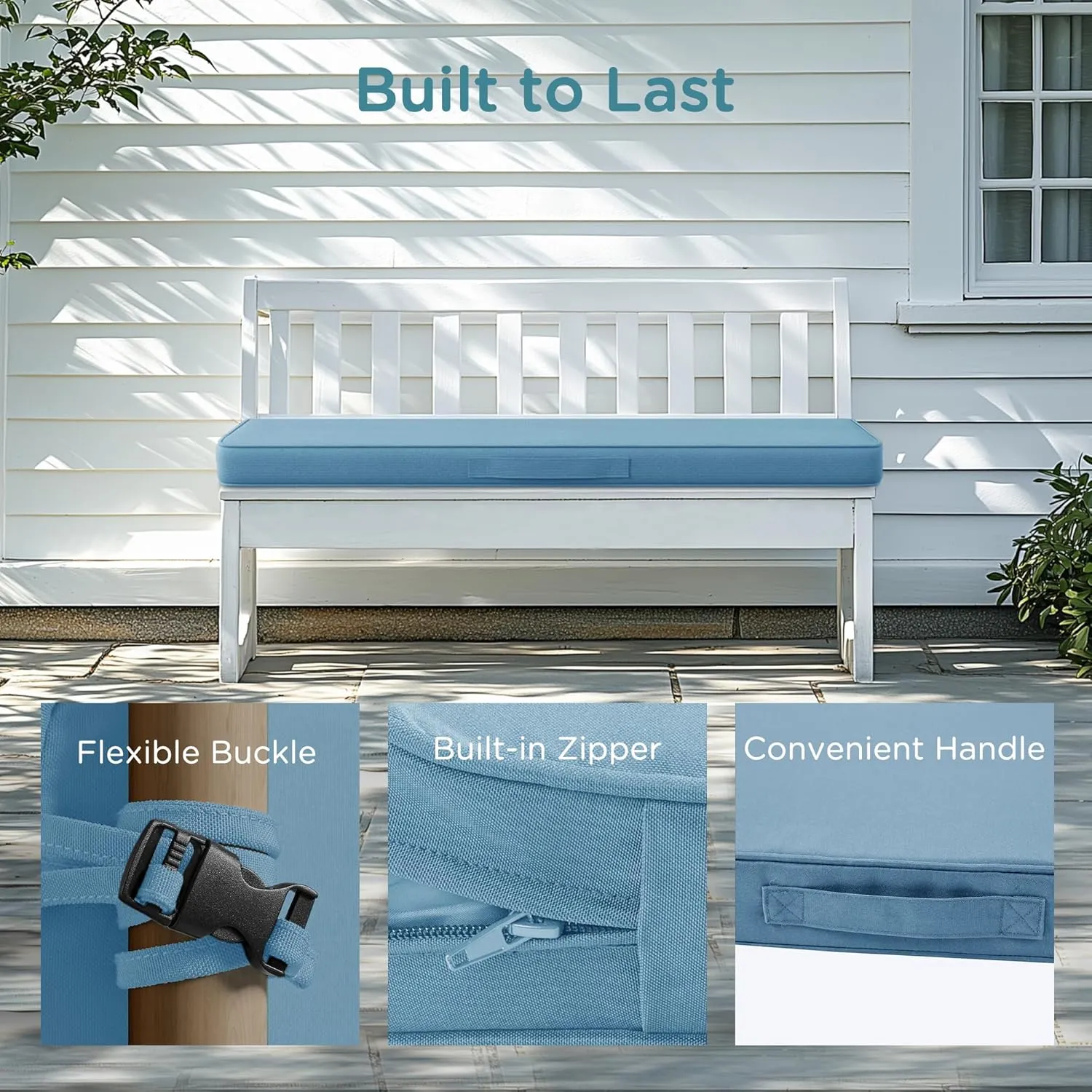 Codi Outdoor Bench Cushion 48 inch, Double Waterproof Patio Furniture Cushions Replacement for Swing, Porch, Couch, 48x18x3'', Teal Blue