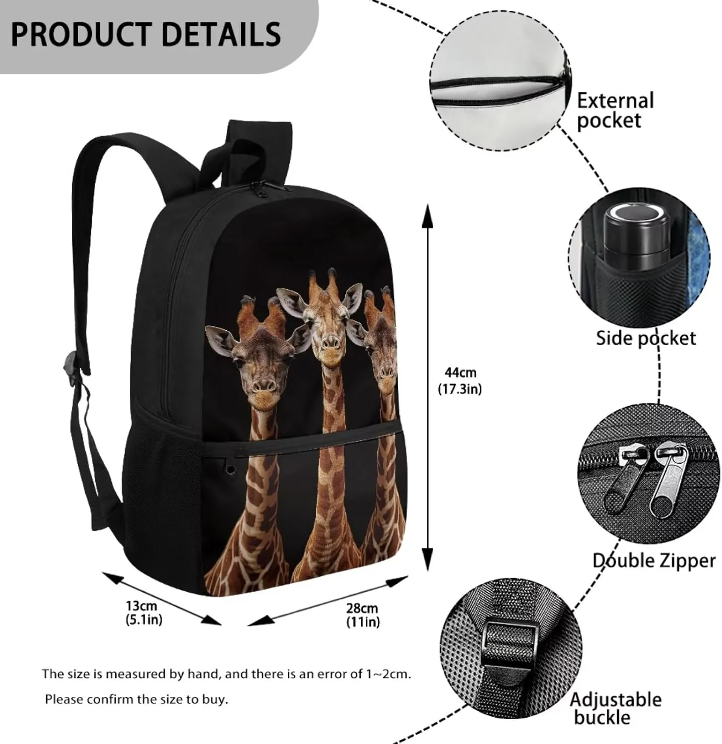 Coldinair 3D Giraffe School Backpack for Teens Boys Boys Bookbag 10-12 Years Old Large Backpack for Elementary Middle School Children's School Bag Rucksack with Water Bottle Pocket