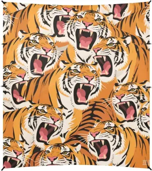 Colorful Cartoon Animal Tigers Foldable Beach Cabana UPF50  Lightweight Outdoor Sun Shade with Sandbags, Sand Shovel, Poles for Family Trips, Picnics & Camping