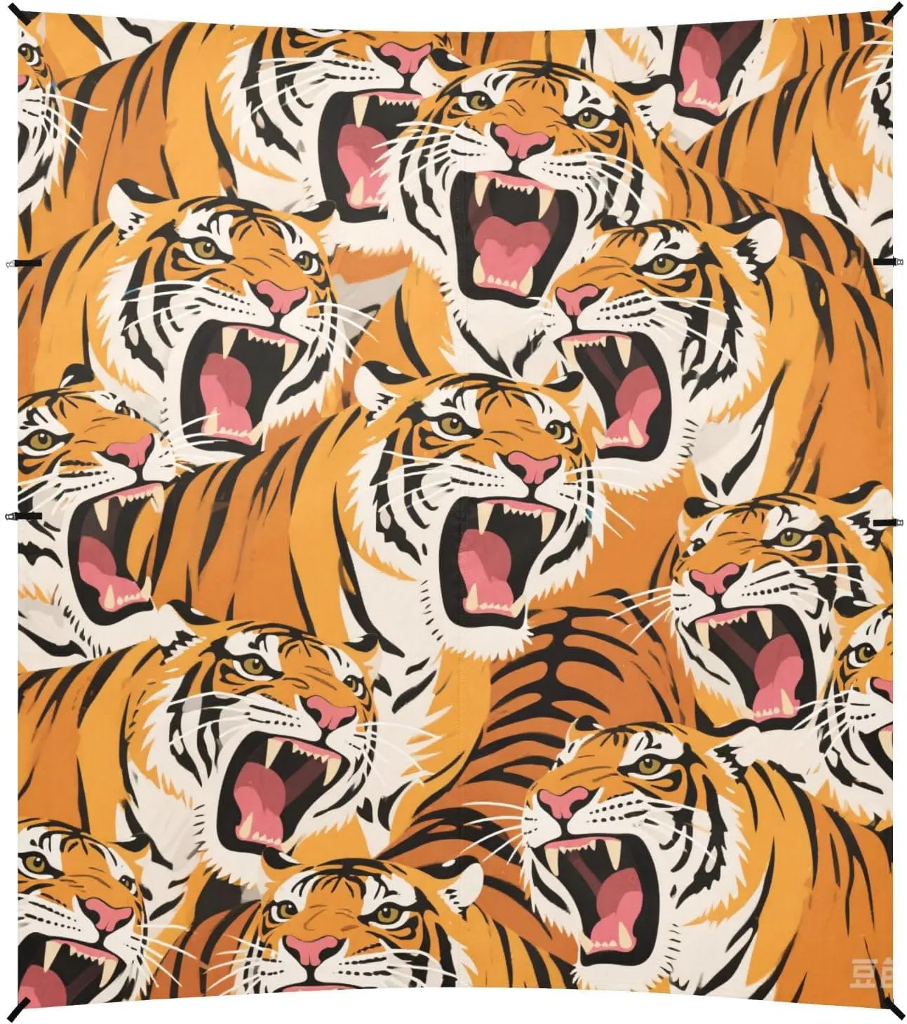 Colorful Cartoon Animal Tigers Foldable Beach Cabana UPF50  Lightweight Outdoor Sun Shade with Sandbags, Sand Shovel, Poles for Family Trips, Picnics & Camping