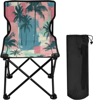 Colorful Coconut Tree Portable Outdoor Folding Chair Anti-Slip Padded Oxford Cloth Stool Camping Chair Small for Beach Hiking Fishing Gardening Quad Camp Chair
