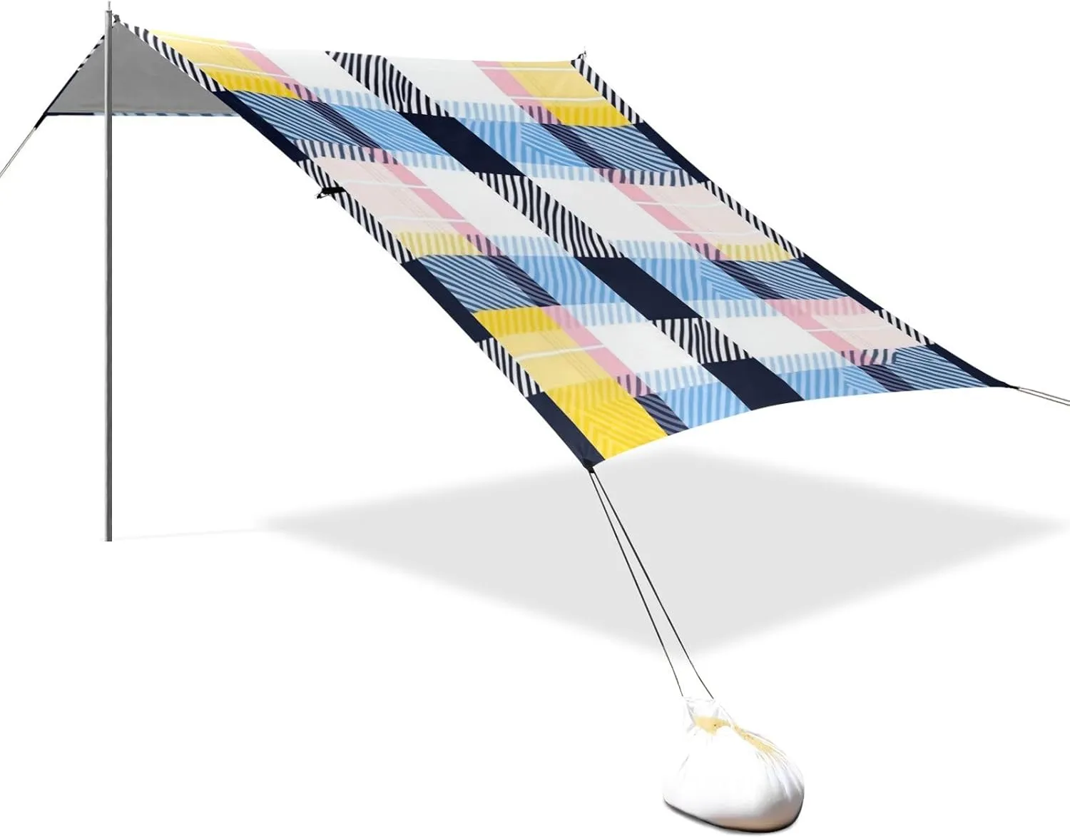 Colorful Plaids Blue Black Designed UPF50  Protection Foldable Beach Canopy Easy Setup Outdoor Sun Shade with Sand Shovel, Sandbags for Backyard and Camping carpas para el sol