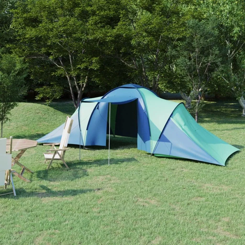 Comfortable 6-Person Camping Tent, Easy Setup and Spacious Interior with Mosquito Net, Blue and Green
