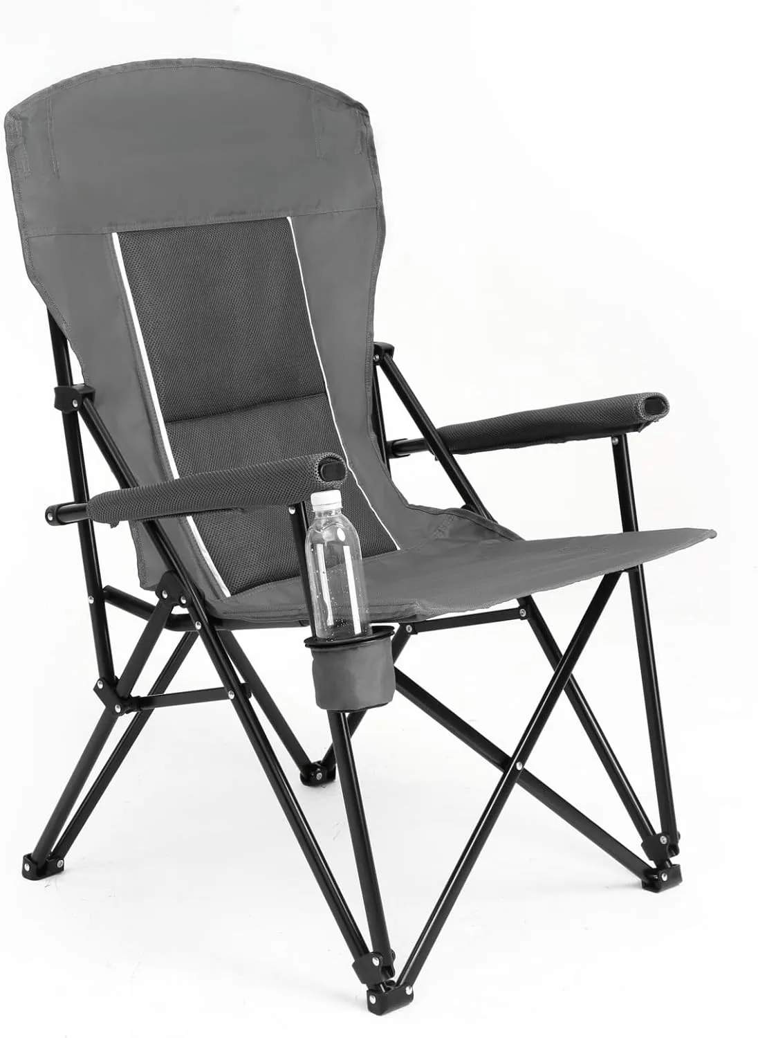 Comfortable High Back Lawn Chair with Cup Holder - Durable Portable Folding Chair for Outdoor Activities(Gray)