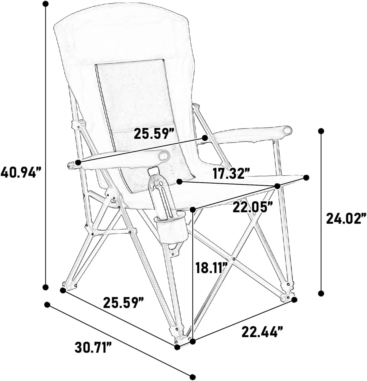 Comfortable High Back Lawn Chair with Cup Holder - Durable Portable Folding Chair for Outdoor Activities(Gray)