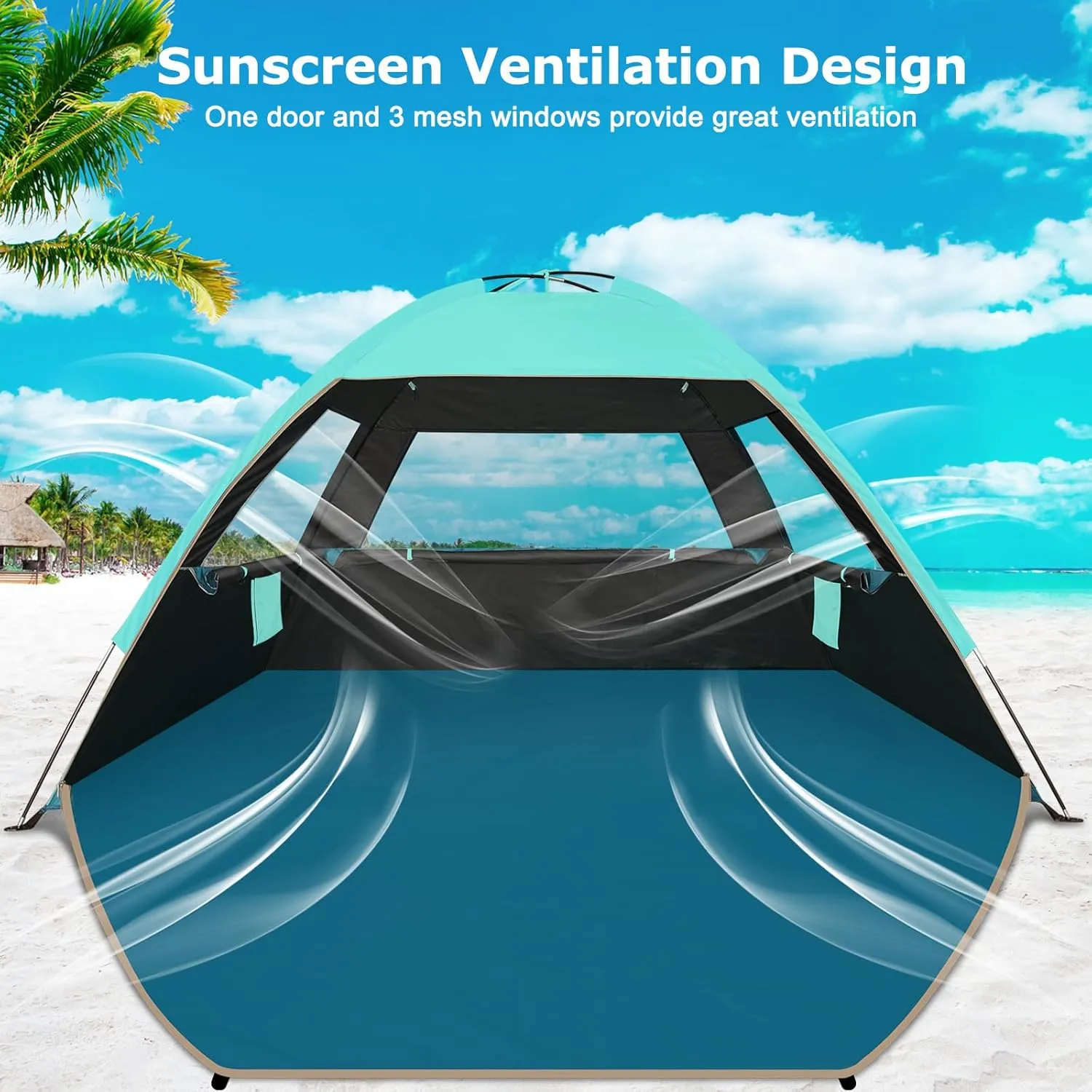 COMMOUDS Beach Tent Sun Shade for 3/4-5/6-7/8-10 Person, UPF 50  Beach Sun Shelter Canopy Tent, Lightweight, Easy Set Up and Carry