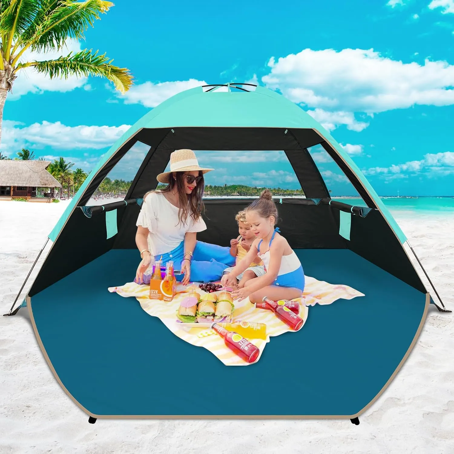 COMMOUDS Beach Tent Sun Shade for 3/4-5/6-7/8-10 Person, UPF 50  Beach Sun Shelter Canopy Tent, Lightweight, Easy Set Up and Carry