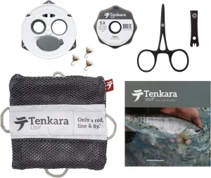 Complete Fly Fishing Starter Kit by Tenkara USA® – Line Keeper, Tapered Line, Tippet, 3 Flies, Forceps, Nippers & Instructional Guide – All-in-One Rod Kit in Mesh Bag