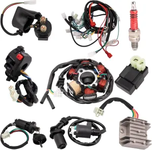 Complete Wiring Harness kit for ATV Quad 4 Four Wheelers GY6 50CC 70CC 110CC 125CC Go Kart Dirt Pit Bikes With Electrics Stator Coil CDI Wiring Harness Solenoid Relay Spark Plug by KAKO