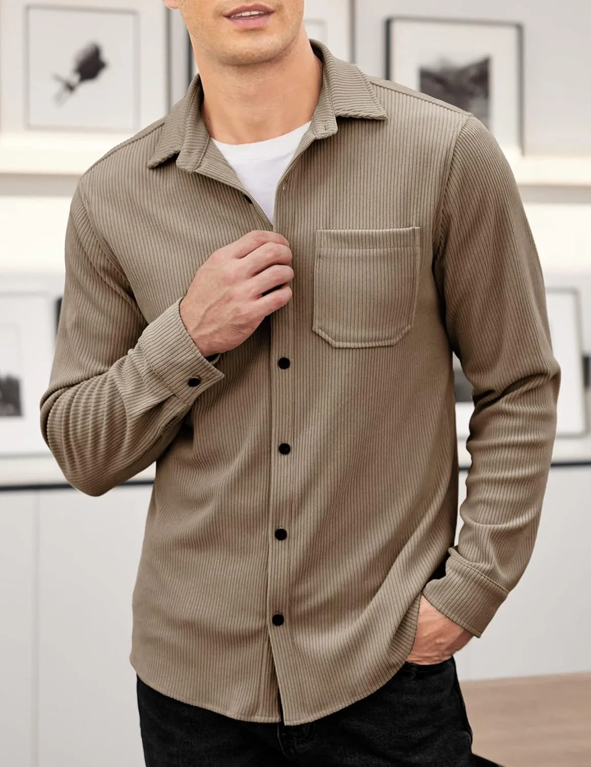 COOFANDY Men's Corduroy Shirt Casual Shacket Long Sleeve Button Down Lightweight Jacket