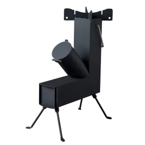 COOKCOK Camping rocket stove, Chimney Covered, Foldable, 9.44"D x 17"W x 22"H, Alloy Steel, Black