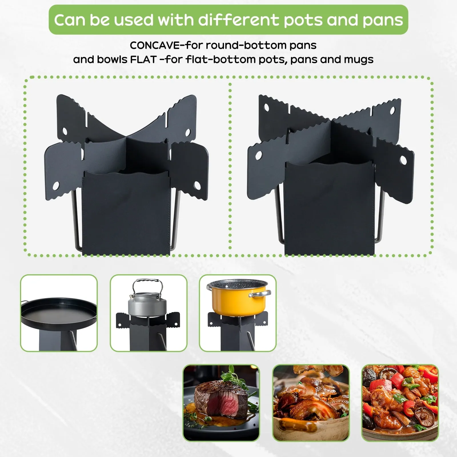 COOKCOK Camping rocket stove, Chimney Covered, Foldable, 9.44"D x 17"W x 22"H, Alloy Steel, Black