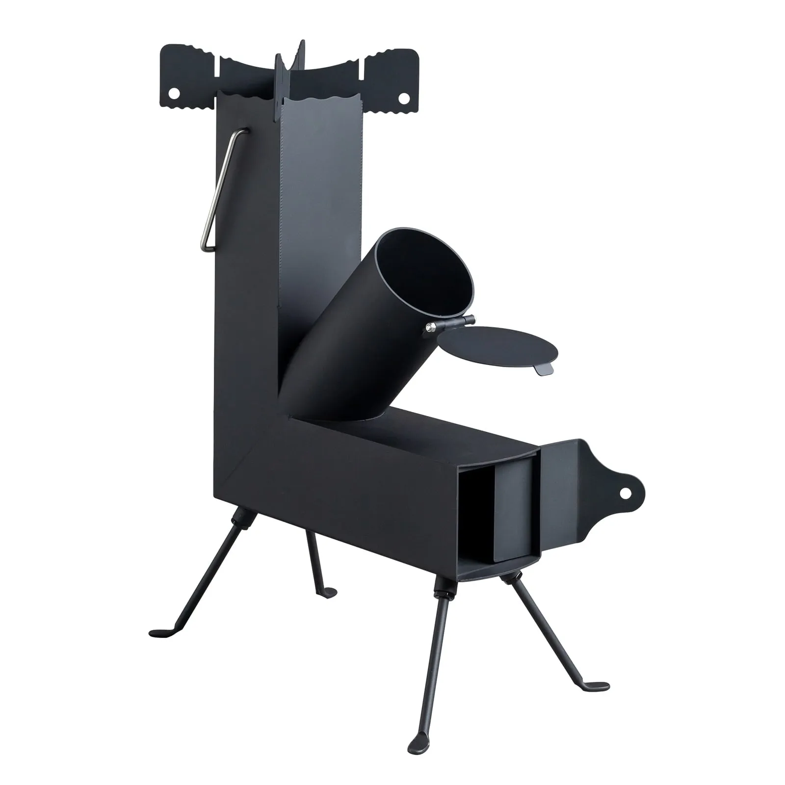 COOKCOK Camping rocket stove, Chimney Covered, Foldable, 9.44"D x 17"W x 22"H, Alloy Steel, Black