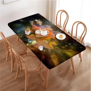 Coral Multicolor Elastic Tablecloth Galaxy Design Waterproof Tablecloths for Picnic, Camping, Indoor, Outdoor Fantasy Art Fits up 5 Foot Tables