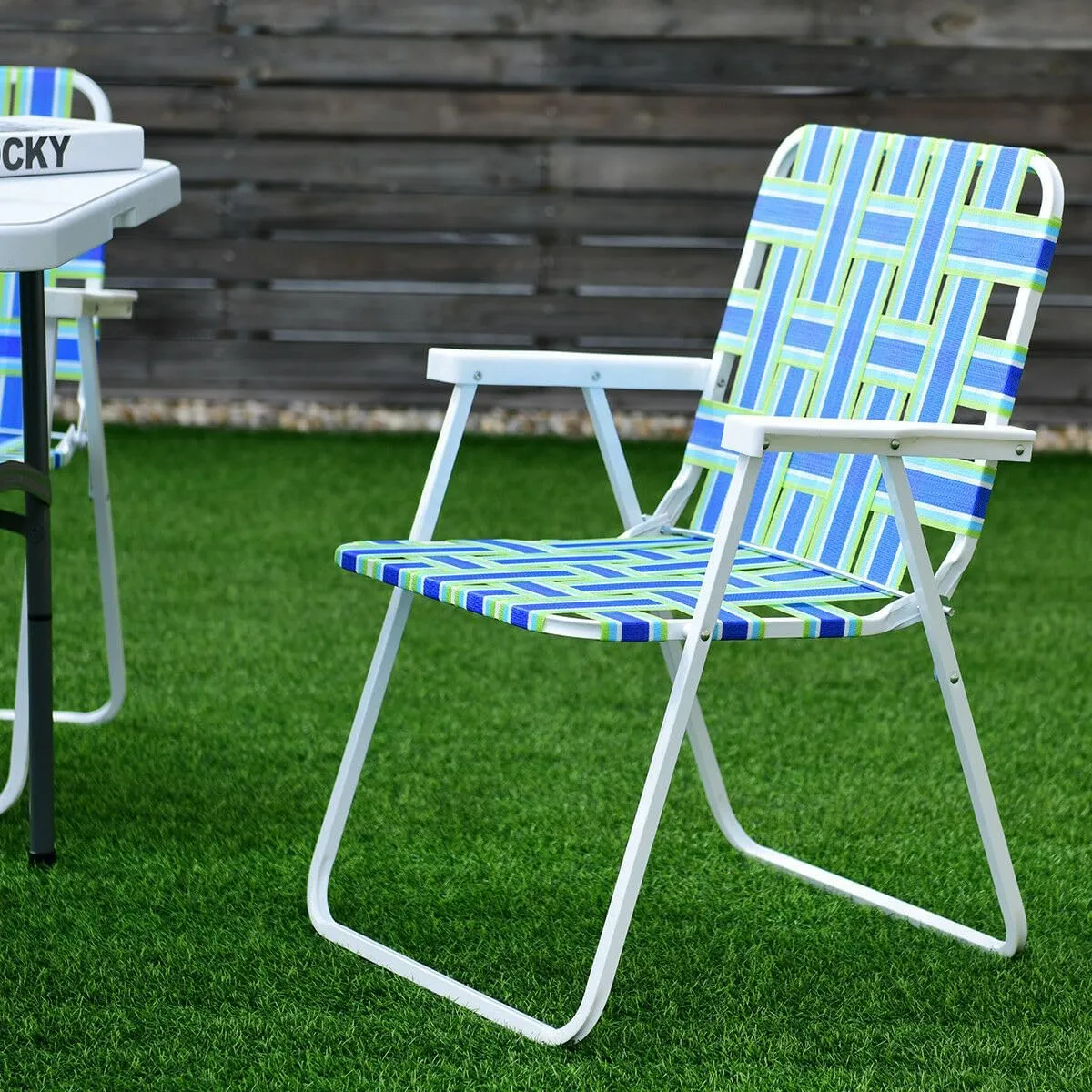 COSTWAY 6pcs Folding Beach Chair Camping Lawn Webbing Chair Lightweight 1 Position (Blue)