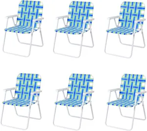 COSTWAY 6pcs Folding Beach Chair Camping Lawn Webbing Chair Lightweight 1 Position (Blue)