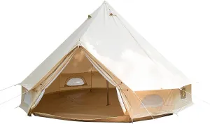 Cotton Canvas Tent with Stove Jack, 13ft Waterproof Bell Tent for Glamping, 4 Season Luxury Outdoor Camping Yurt Tent 5-8 Person, Great for Family Camping