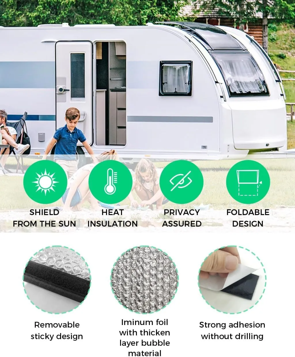 Country Star Farm RV Window Covering Shades Foldable RV Camping Accessories,Red Blue Patriots Stripe American Flag Sun Heat Blocker Rv Door Window Shade Camper Blackout Skylight Cover 16x16