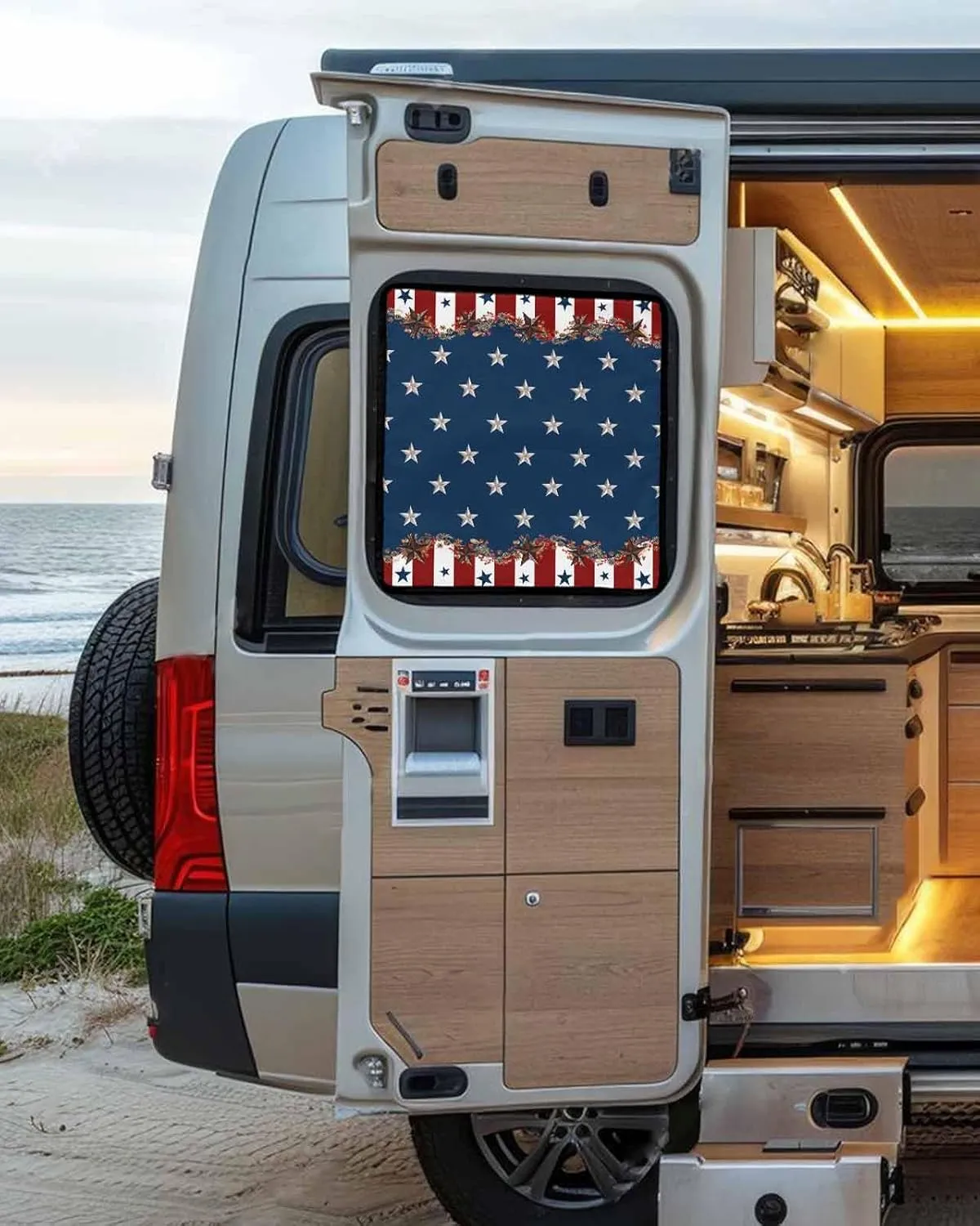 Country Star Farm RV Window Covering Shades Foldable RV Camping Accessories,Red Blue Patriots Stripe American Flag Sun Heat Blocker Rv Door Window Shade Camper Blackout Skylight Cover 16x16