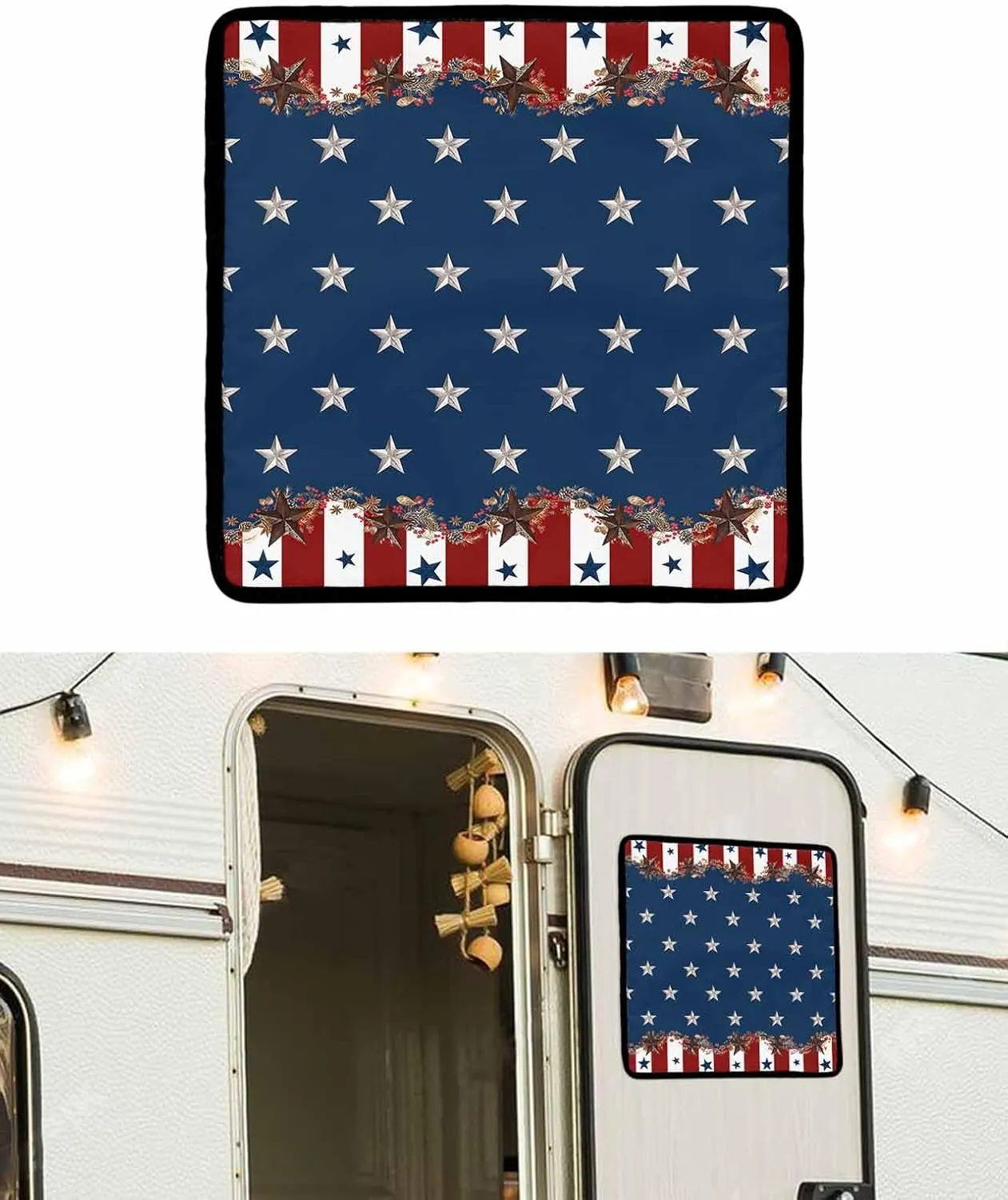 Country Star Farm RV Window Covering Shades Foldable RV Camping Accessories,Red Blue Patriots Stripe American Flag Sun Heat Blocker Rv Door Window Shade Camper Blackout Skylight Cover 16x16