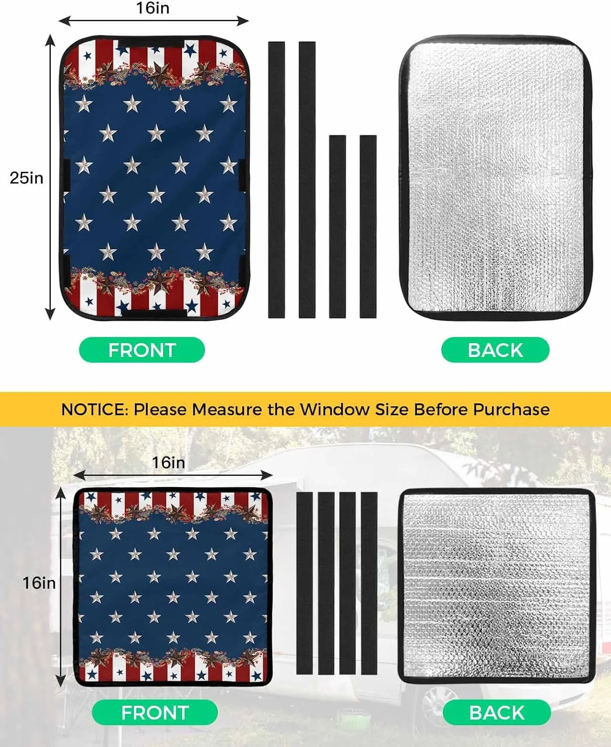 Country Star Farm RV Window Covering Shades Foldable RV Camping Accessories,Red Blue Patriots Stripe American Flag Sun Heat Blocker Rv Door Window Shade Camper Blackout Skylight Cover 16x16