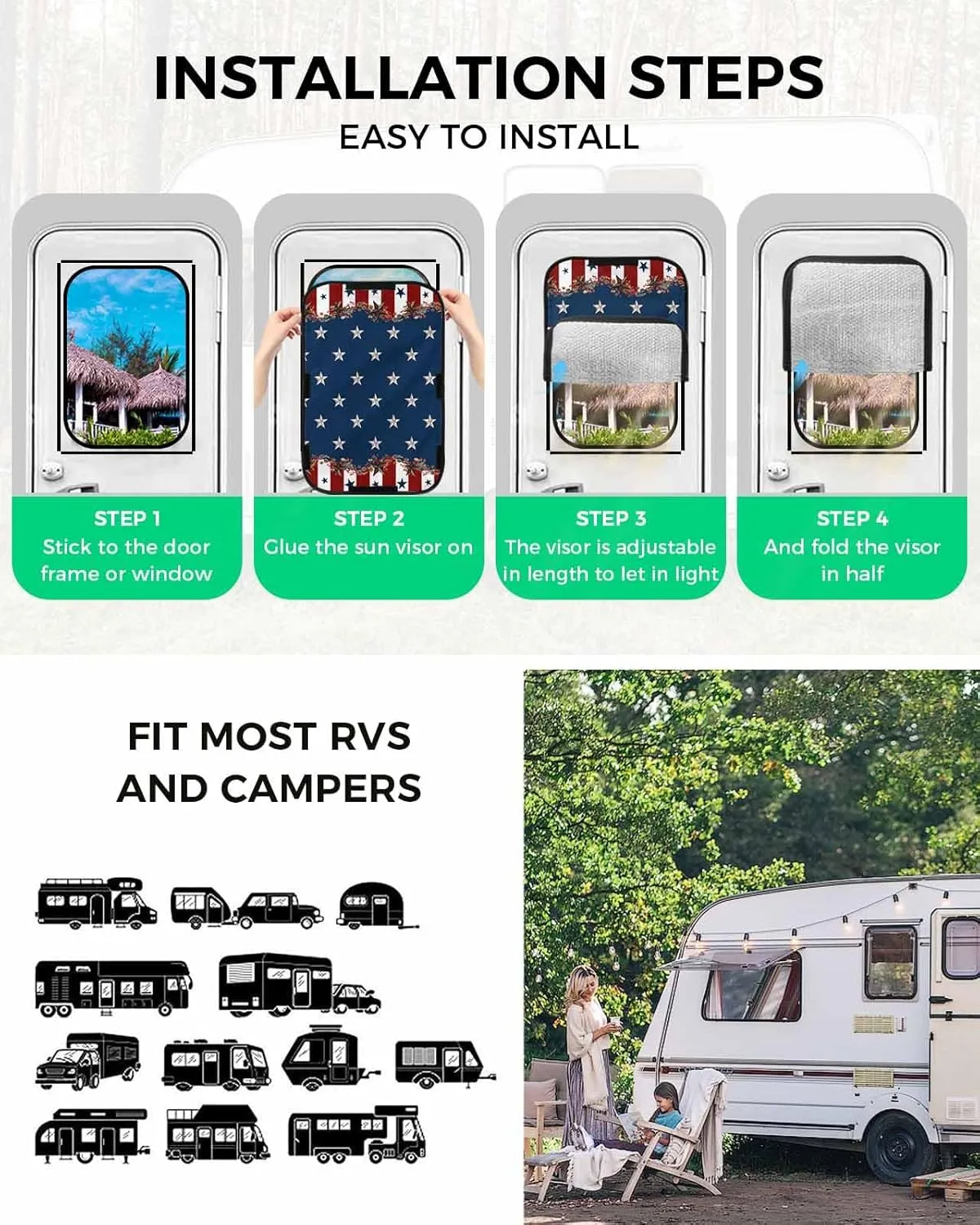 Country Star Farm RV Window Covering Shades Foldable RV Camping Accessories,Red Blue Patriots Stripe American Flag Sun Heat Blocker Rv Door Window Shade Camper Blackout Skylight Cover 16x16