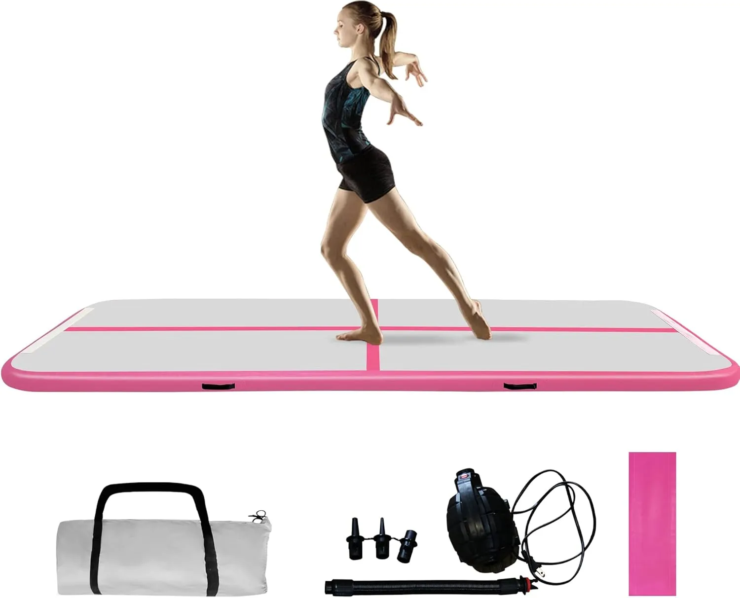 COVERONICS Air Gymnastics Training Mats - 10FT/13FT/16FT Inflatable Gymnastics Mats Tumble Track with Electric Pump & Storage Bag for Gymnastics Training/Home&Outdoor Use/Cheerleading/Yoga/Water