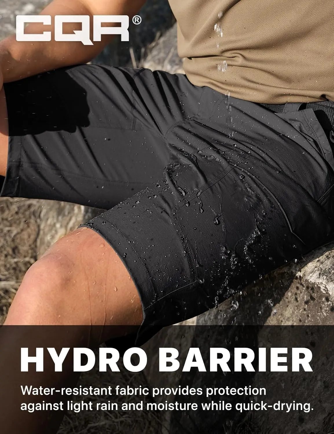 CQR Men's Hiking Cargo Shorts, Quick Dry Stretch Tactical Outdoor Shorts, Lightweight Camping Golf Shorts with Multi Pockets