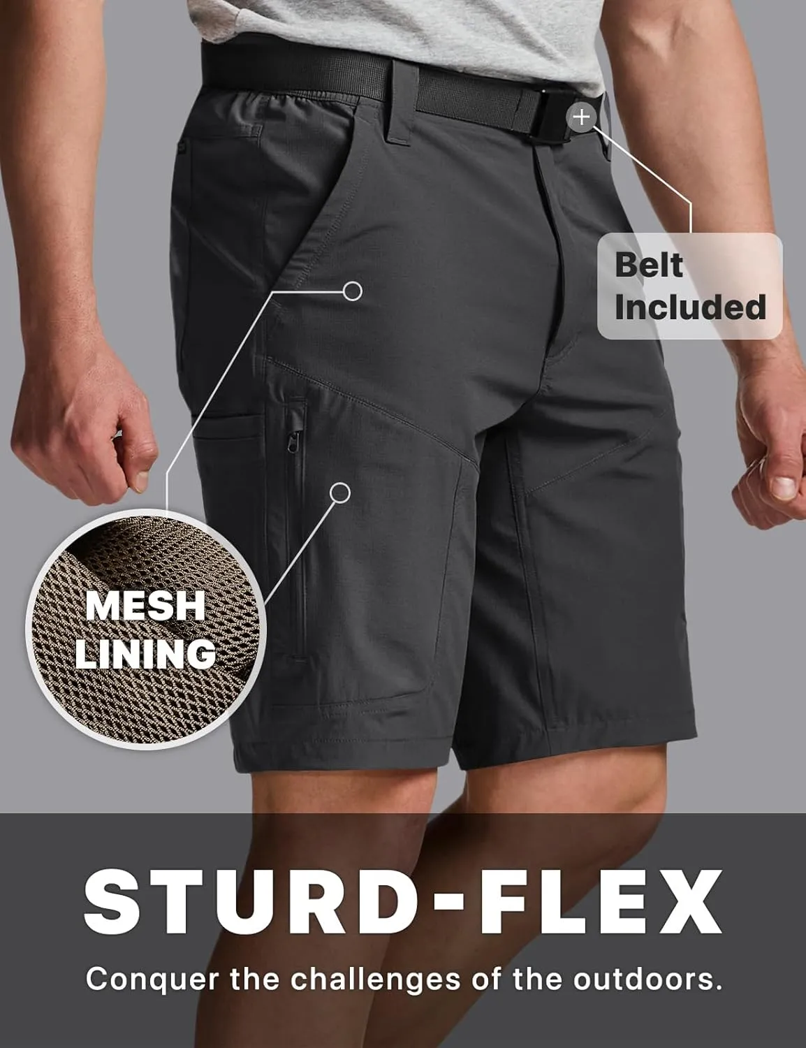 CQR Men's Hiking Cargo Shorts, Quick Dry Stretch Tactical Outdoor Shorts, Lightweight Camping Golf Shorts with Multi Pockets