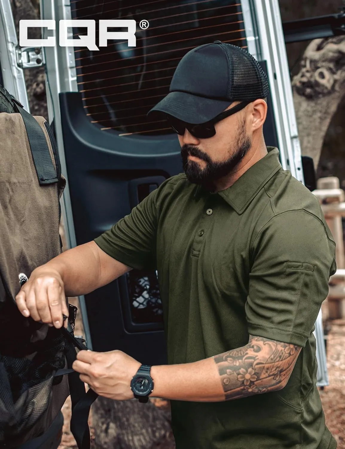 CQR Men's Polo Shirts, Tactical Short Sleeve Golf Performance Shirts, Lightweight Dry Fit UPF 50  Pique