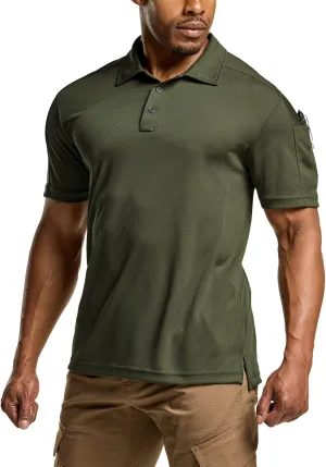 CQR Men's Polo Shirts, Tactical Short Sleeve Golf Performance Shirts, Lightweight Dry Fit UPF 50  Pique