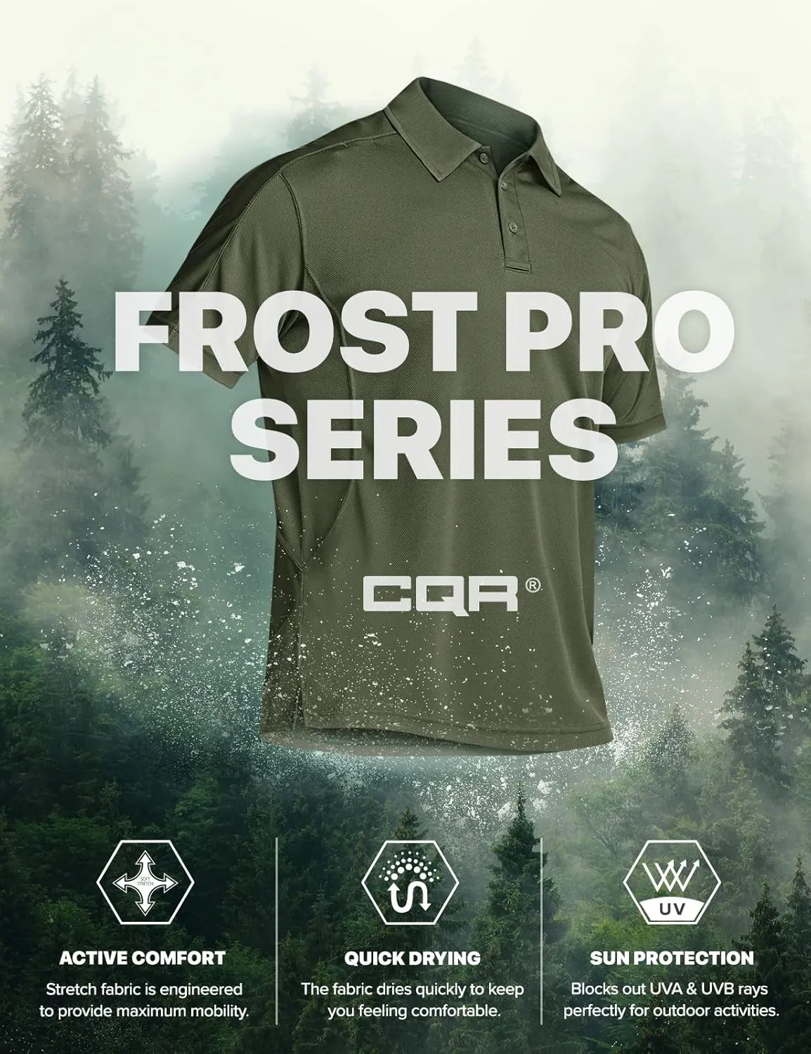 CQR Men's Polo Shirts, Tactical Short Sleeve Golf Performance Shirts, Lightweight Dry Fit UPF 50  Pique