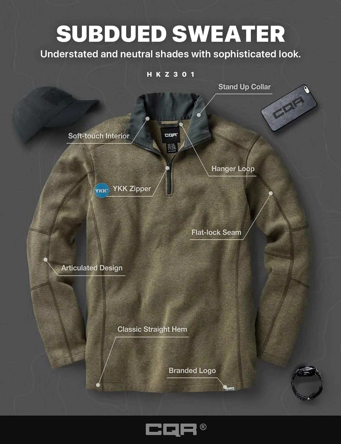 CQR Men's Thermal Fleece Half Zip Pullover, Winter Outdoor Warm Sweater, Lightweight Long Sleeve Sweatshirt