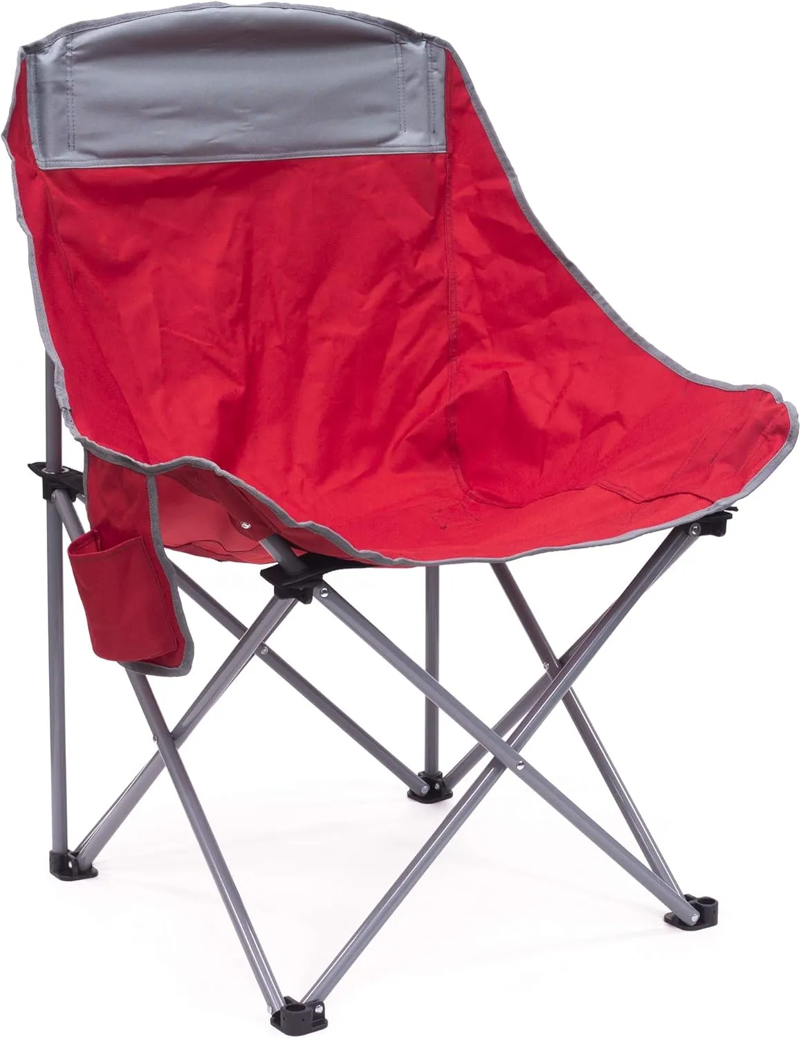 Creative Outdoor Folding Camping Bucket Moon Chair with Side Storage Pocket, Red