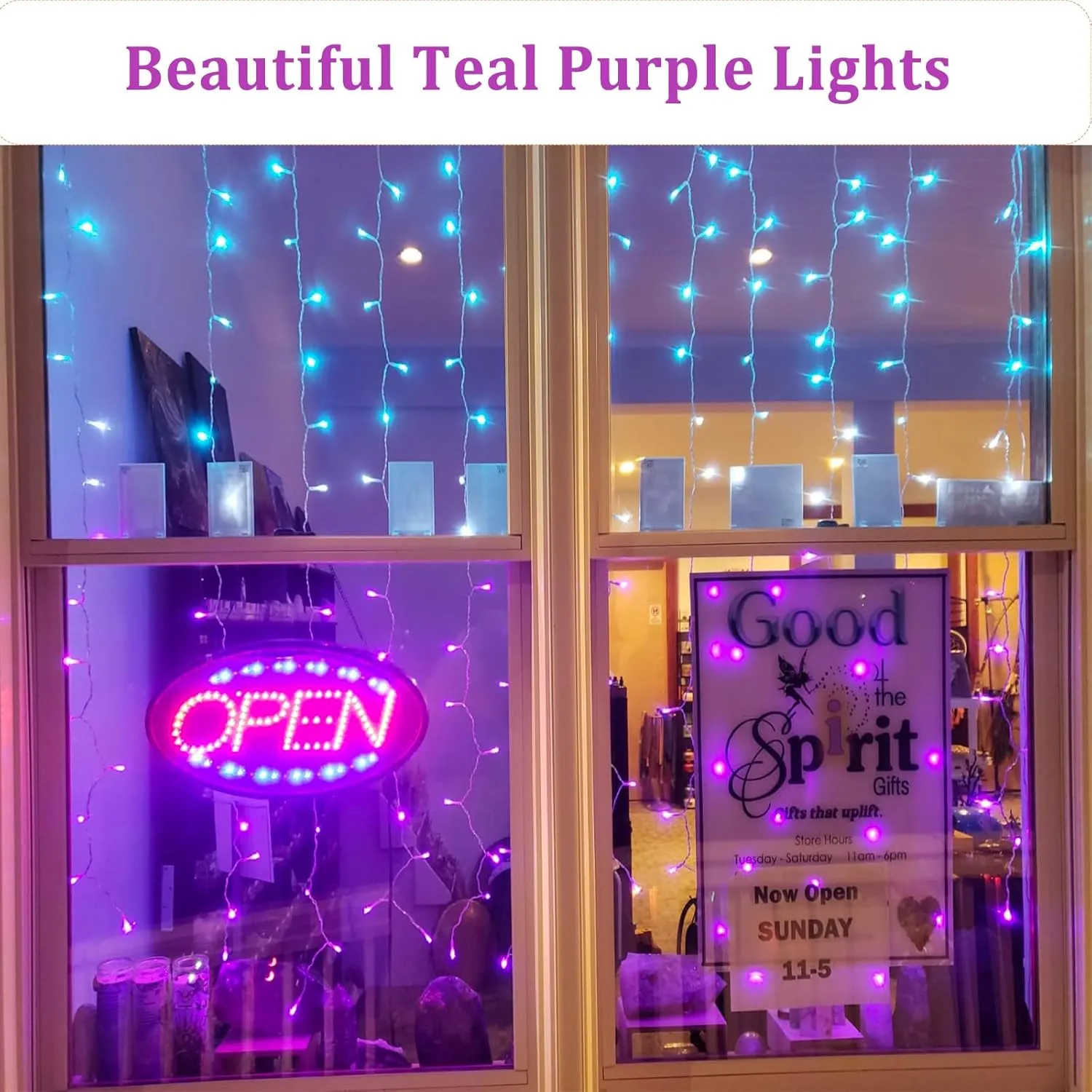Curtain Lights for Bedroom Waterfall Led Light String PurpleTeal Ombre Hanging Fairy Mermaid Lights for Kids Teen Room Decor Window Wall Ocean Sea Kawaii Decor Easter Girls Gift (Turquoise & Purple)