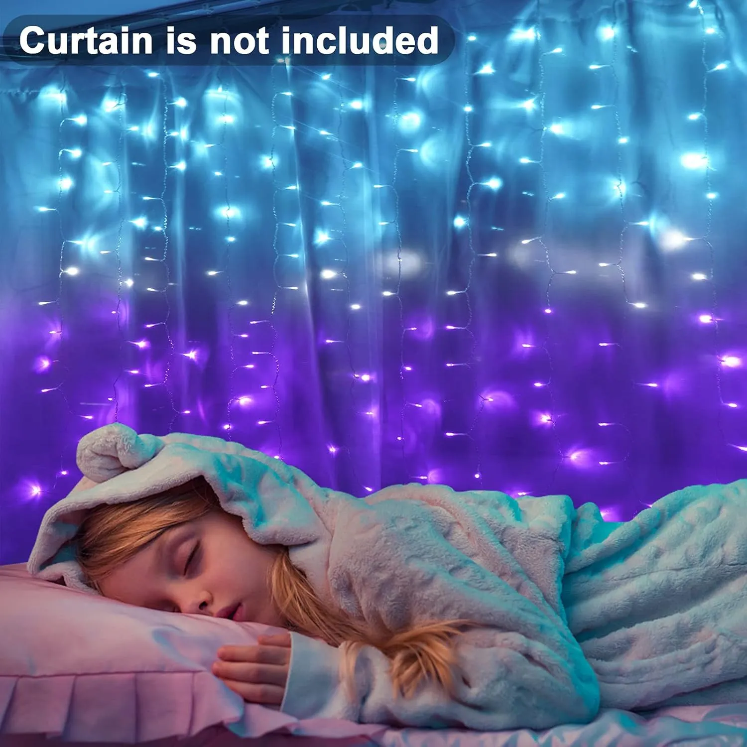 Curtain Lights for Bedroom Waterfall Led Light String PurpleTeal Ombre Hanging Fairy Mermaid Lights for Kids Teen Room Decor Window Wall Ocean Sea Kawaii Decor Easter Girls Gift (Turquoise & Purple)