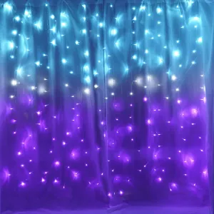 Curtain Lights for Bedroom Waterfall Led Light String PurpleTeal Ombre Hanging Fairy Mermaid Lights for Kids Teen Room Decor Window Wall Ocean Sea Kawaii Decor Easter Girls Gift (Turquoise & Purple)